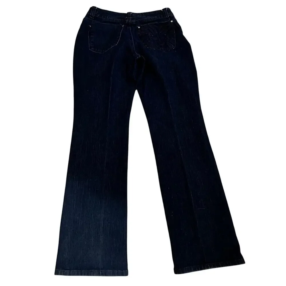 Anne Klein‎ Limited Edition Dark Wash Women's Jeans 6 Bootcut Embroidered